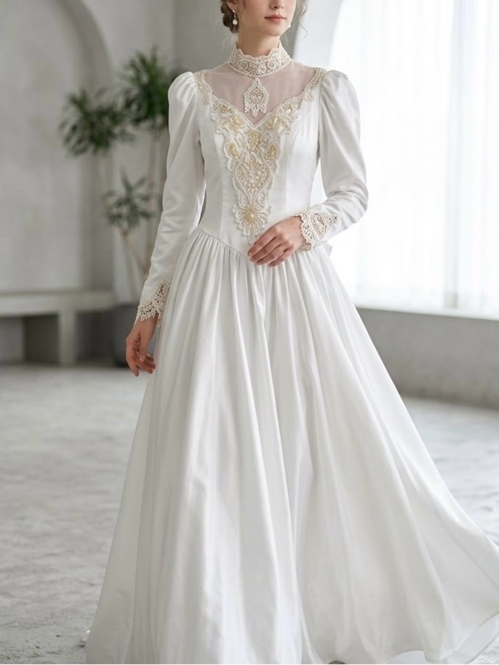 Vintage Jessica McClintock Bridal Wedding Dress Ivory Embroidered Lace Size 10